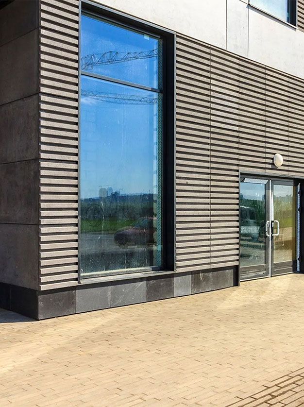 Modern commercial building with clean metal siding