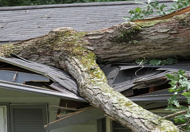 Storm damage on a residential roof
