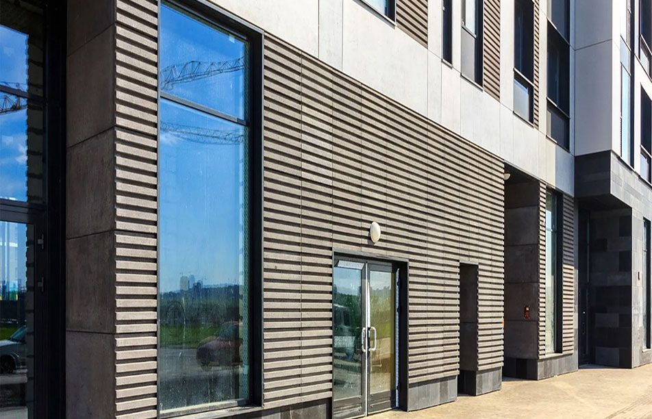 Modern commercial building with metal siding